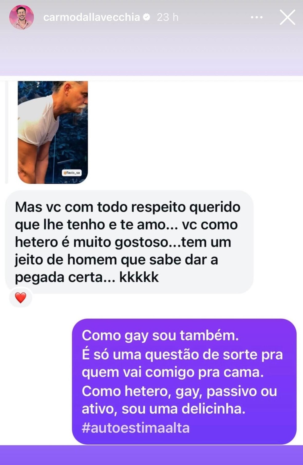 Carmo Dalla Vecchia D Resposta Afiada Seguidora Como Gay Passivo Ou Ativo Sou Delicinha