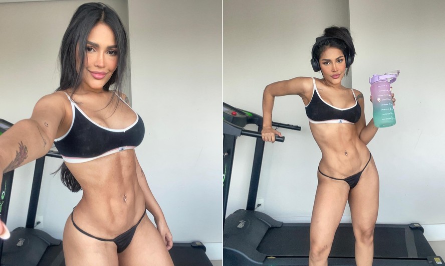 Ex BBB Flay surge só de lingerie na academia e ganha chuva de elogios