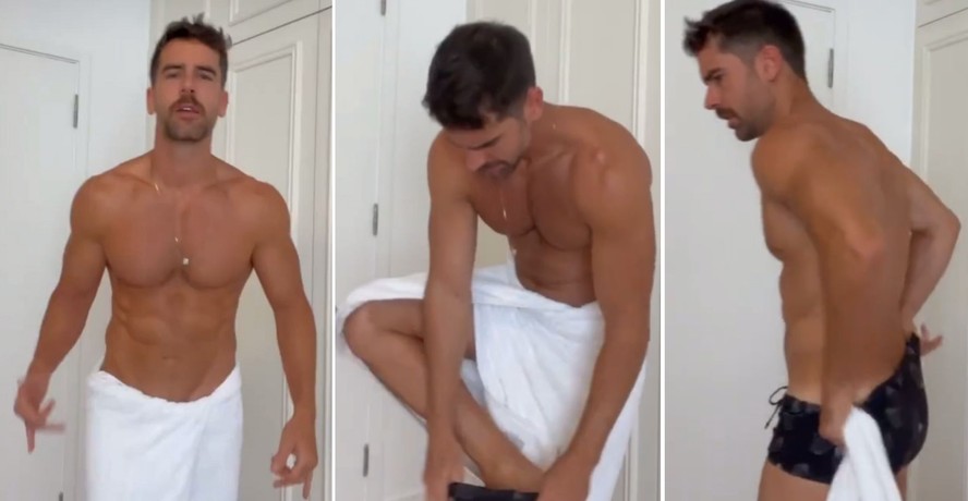 Solteiro após se assumir gay Marcos Pitombo causa furor vídeo de toalha assista