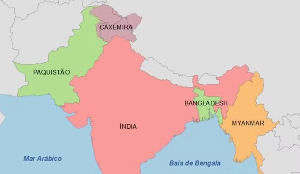 A regi&atilde;o da Caxemira &eacute; disputada por &Iacute;ndia e Paquist&atilde;o desde 1947 &mdash; Foto: Reprodu&ccedil;&atilde;o