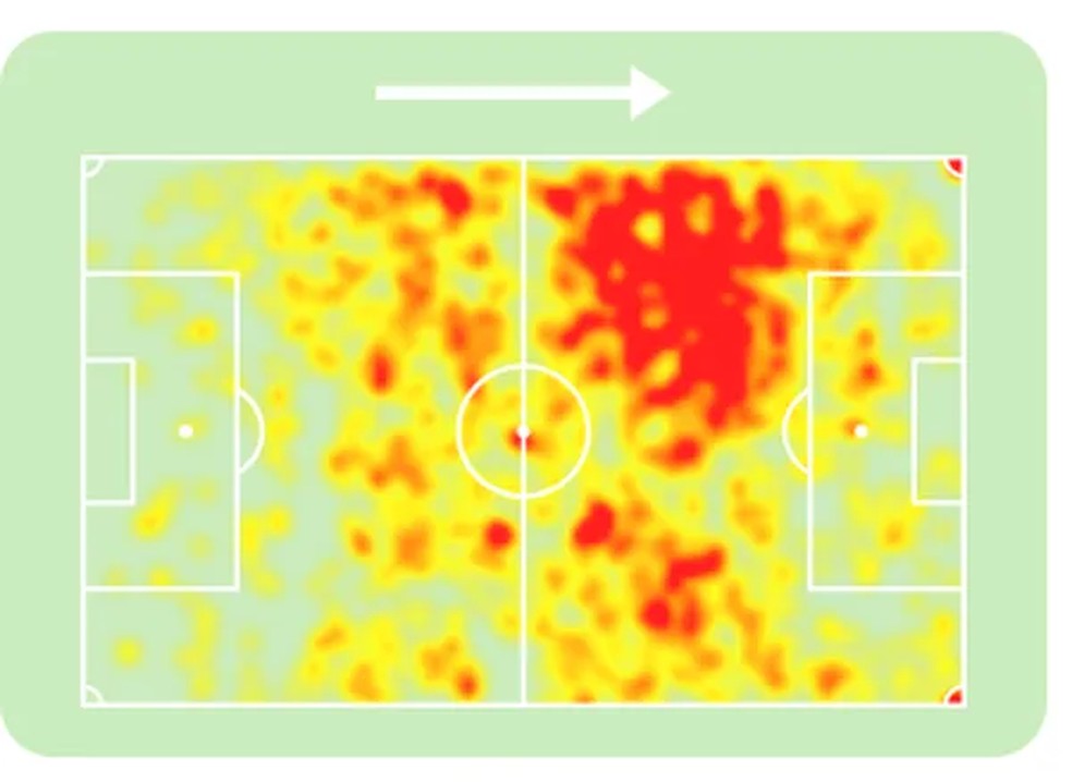 Mapa de calor de Claudinho na temporada — Foto: Reprodução/Sofascore