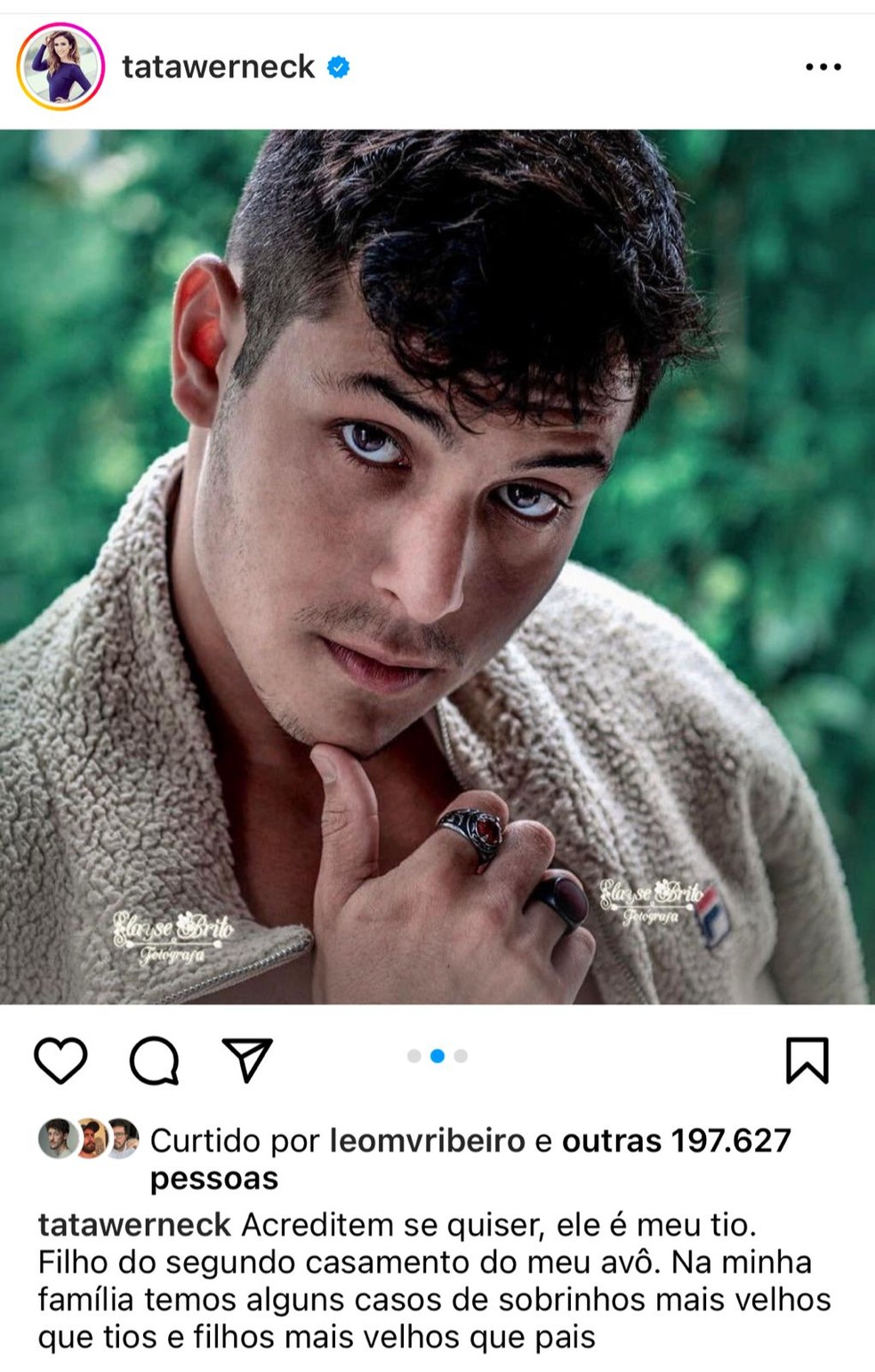 Tatá Wernecek fez um post para o "tio gato", Yan Brito, em 2020 — Foto: Instagram