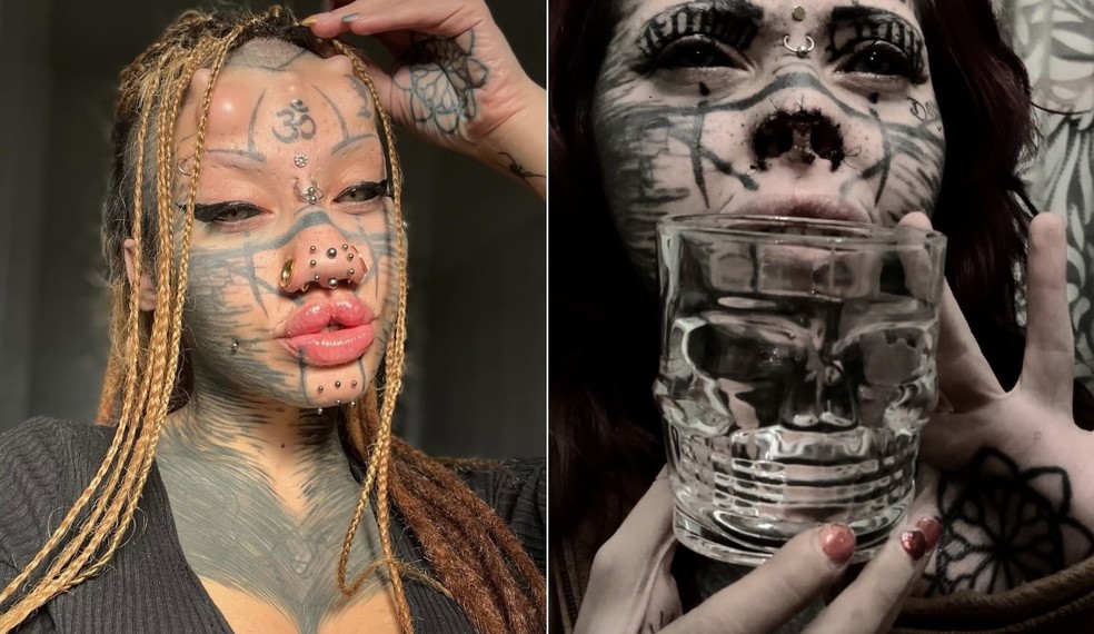 Aydin Mod antes e depois da modificação do nariz: 'gata zumbi' — Foto: Reprodução/Instagram