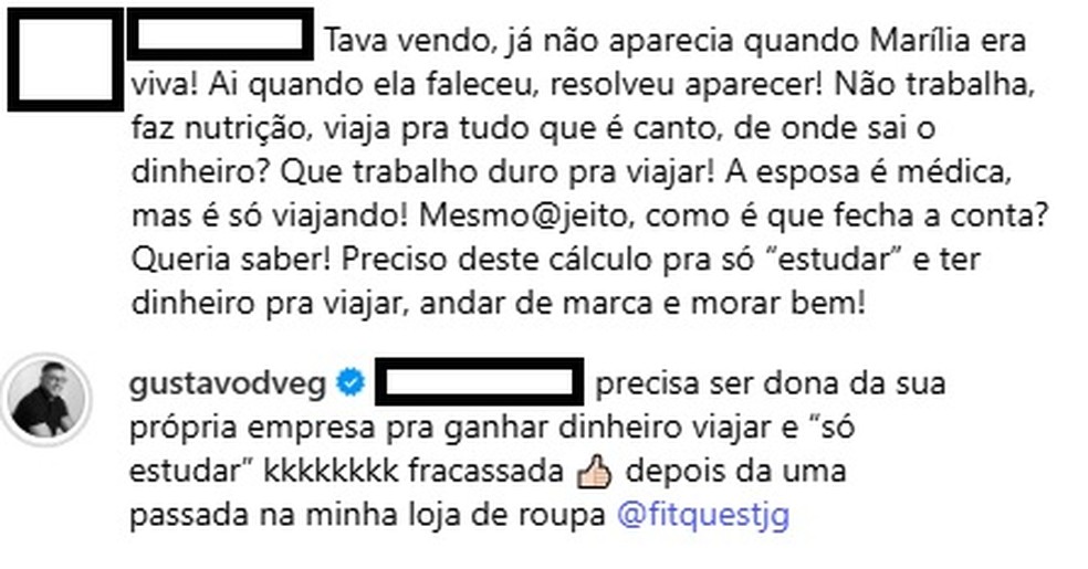 Irmão de Marília Mendonça, João Gustavo rebate seguidora sobre finanças da família — Foto: Reprodução/Instagram