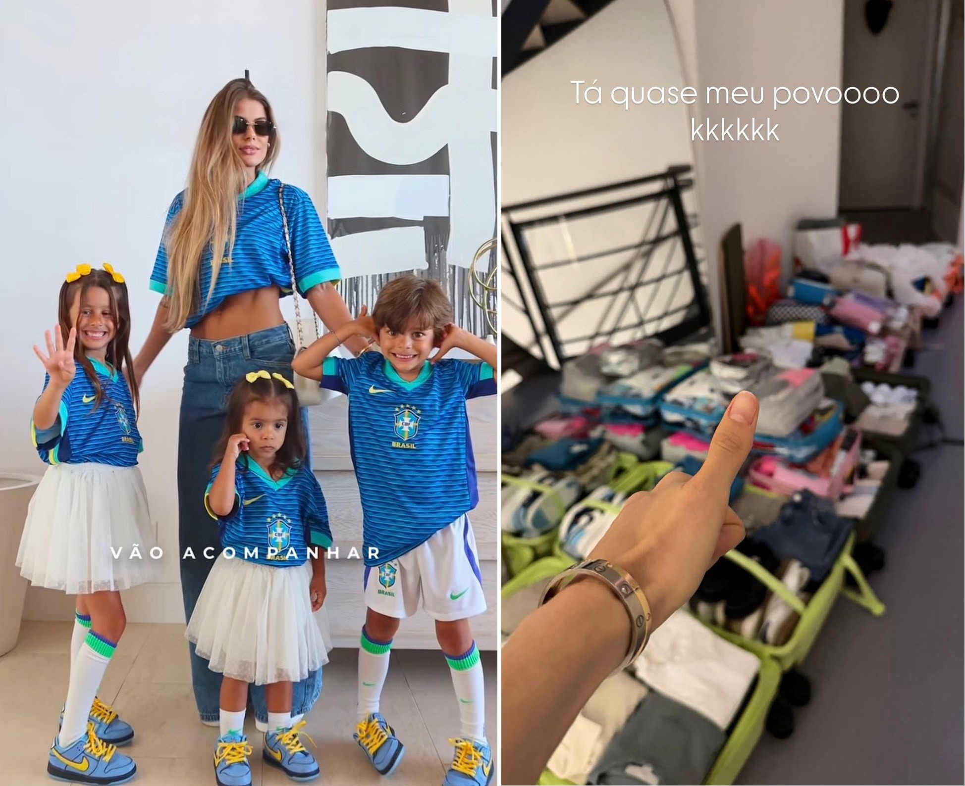 Após críticas por expor dificuldade de escolher looks, mulher de Marquinhos finaliza cinco malas para a Copa