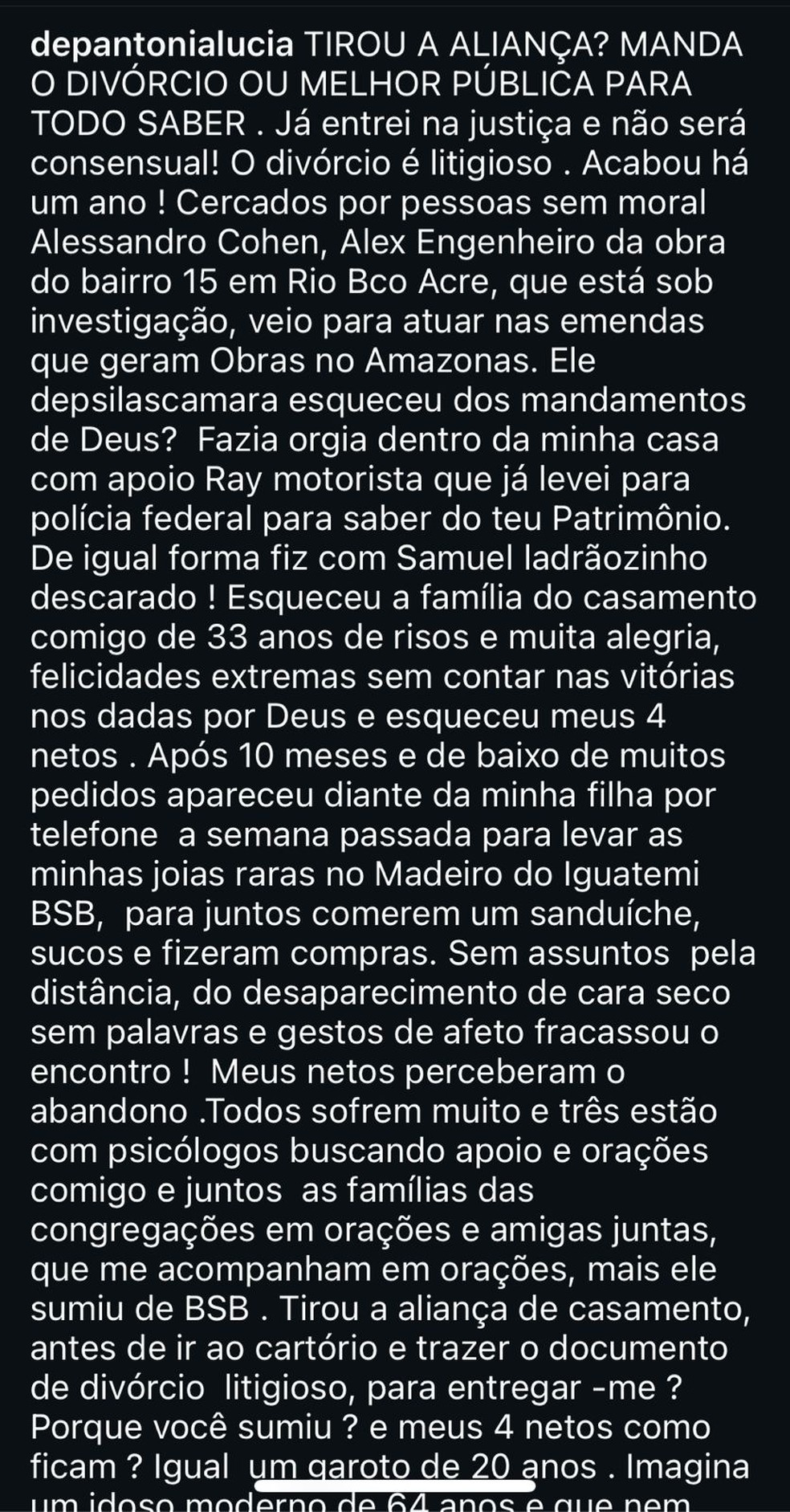 Deputada Antônia Lúcia expõe Silas Câmara e o acusa de traição — Foto: Reprodução/Instagram