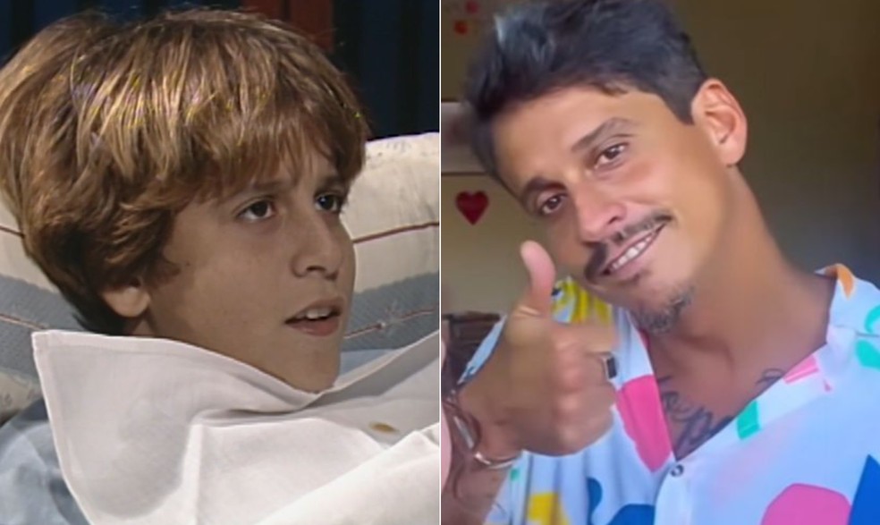 Jonathan Nogueira em cena em 'O dono do mundo' e atualmente — Foto: Reprodução/ Globoplay; Reprodução/ Instagram
