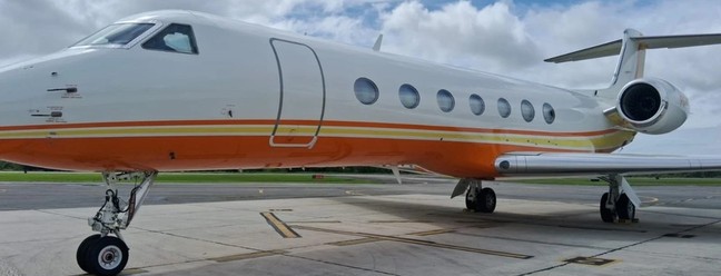 Jatinho modelo Gulfstream G550, igual de Gusttavo Lima — Foto: reprodução/flapper