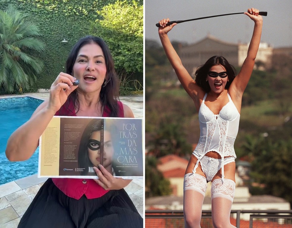 Ex-Tiazinha, Suzana Alves anuncia autobiografia 'Por trás da máscara' — Foto: Instagram e Sérgio Andrade