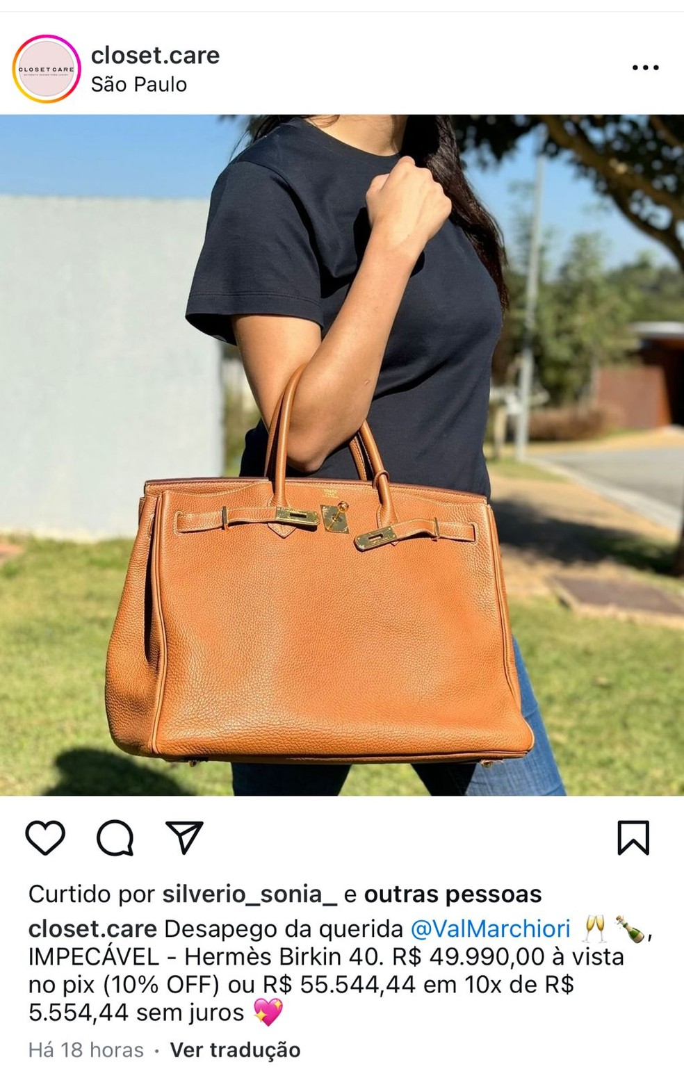 Val Marchiori vende bolsa car&iacute;ssima na web pela metade do pre&ccedil;o &mdash; Foto: Instagram