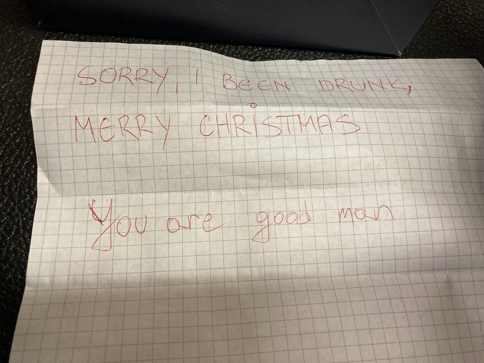 Cartinha do ladrão; ele pediu desculpas e disse que estava bebendo — Foto: Reprodução/Facebook