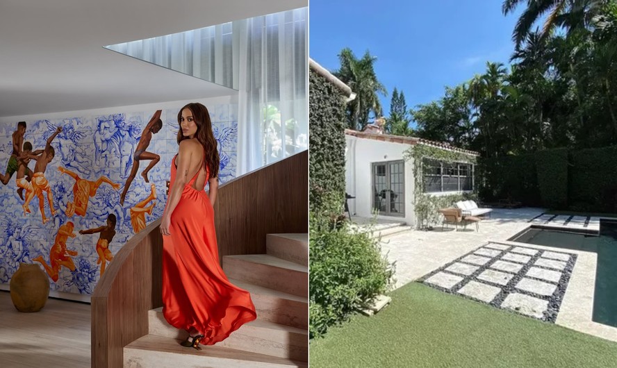 Anitta na mansão dela no Rio de Janeiro e, ao lado, a casa que tem em Miami, nos EUA