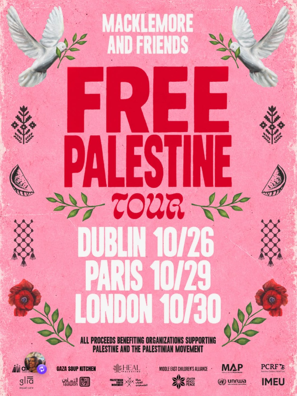 Anúncio da turne "Free Palestine" — Foto: Instagram/@macklemore