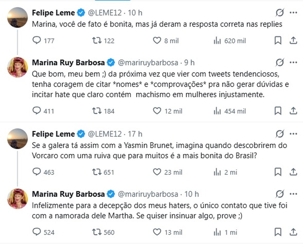 Marina Ruy Barbosa rebate insinuações de que se envolveu com Vorcaro — Foto: Reprodução/X