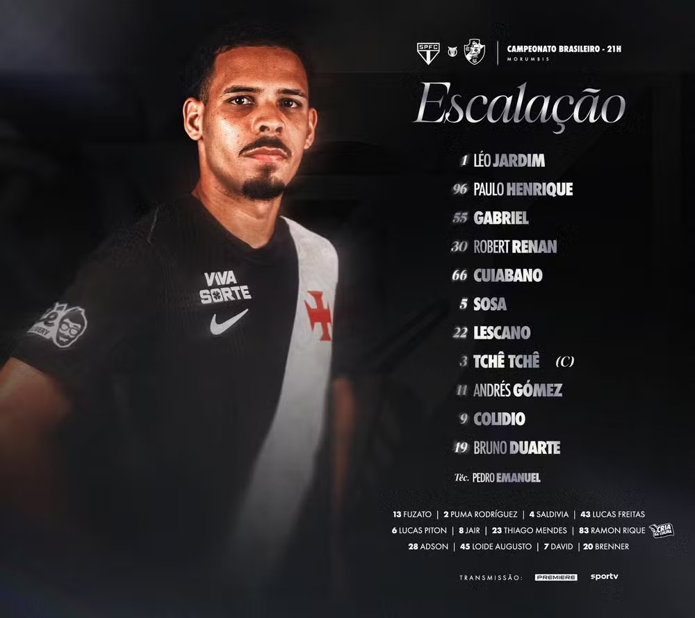 Vasco mexe pouco e vai enfrentar o São Paulo com quase todo o elenco que bateu o Boca Juniors; confira escalação