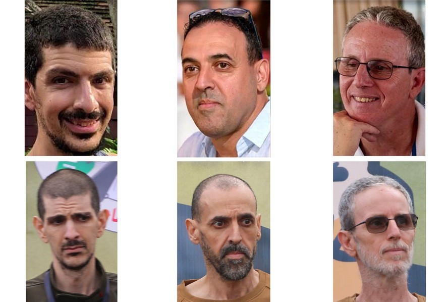 Antes e depois: Or Levy, Eli Sharabi e Ohad Ben Ami, sequestrados em 7 de outubro, foram libertados