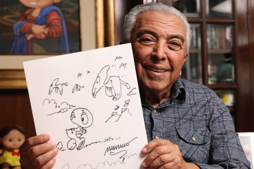 O cartunista Mauricio de Sousa e o personagem Horácio, seu alter-ego