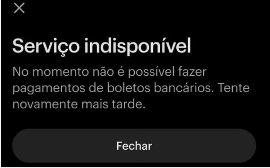 O serviço de pagamento de boletos está indisponível em vários bancos