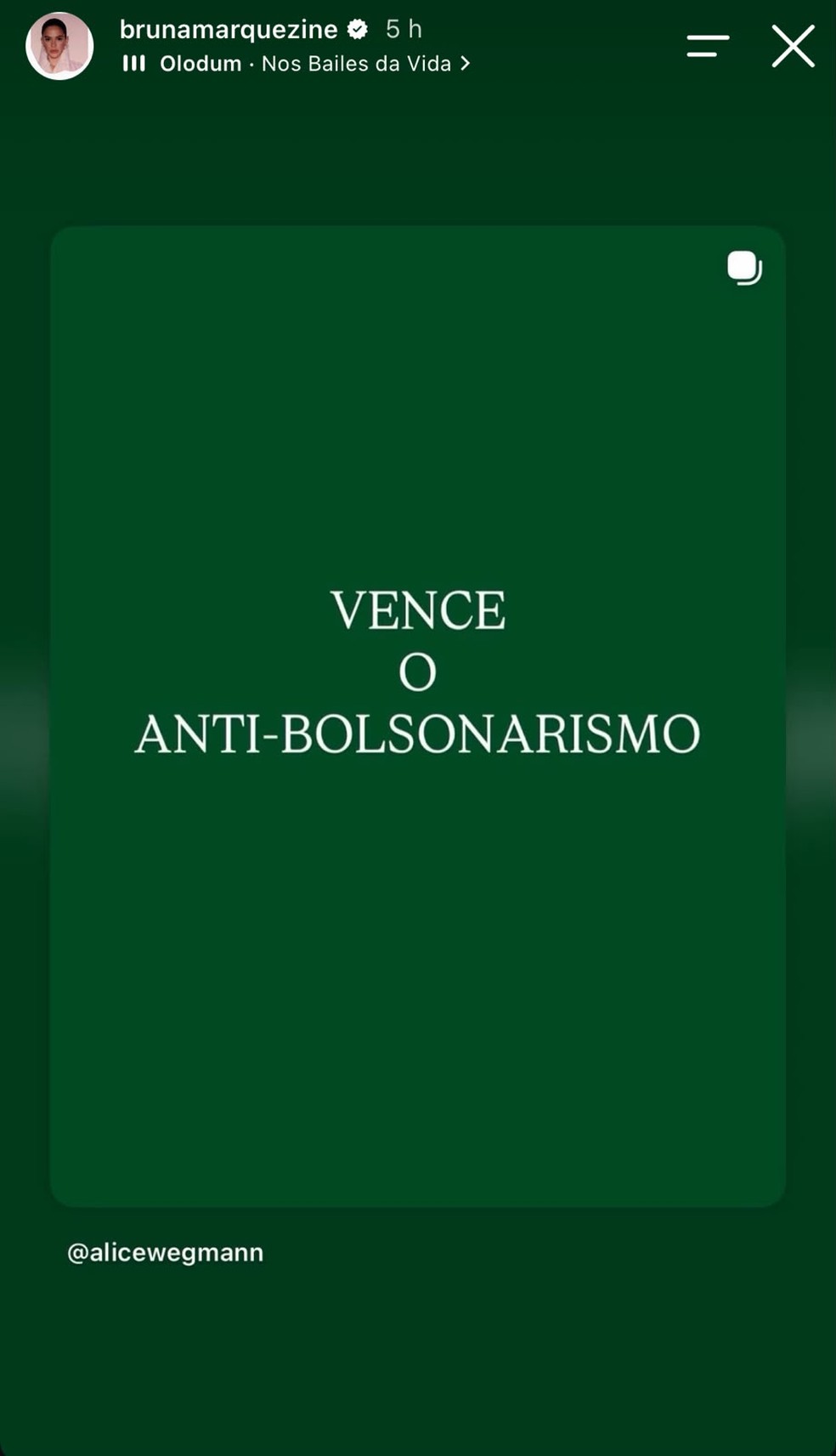 Publicação no story da Bruna Marquezine — Foto: Reprodução