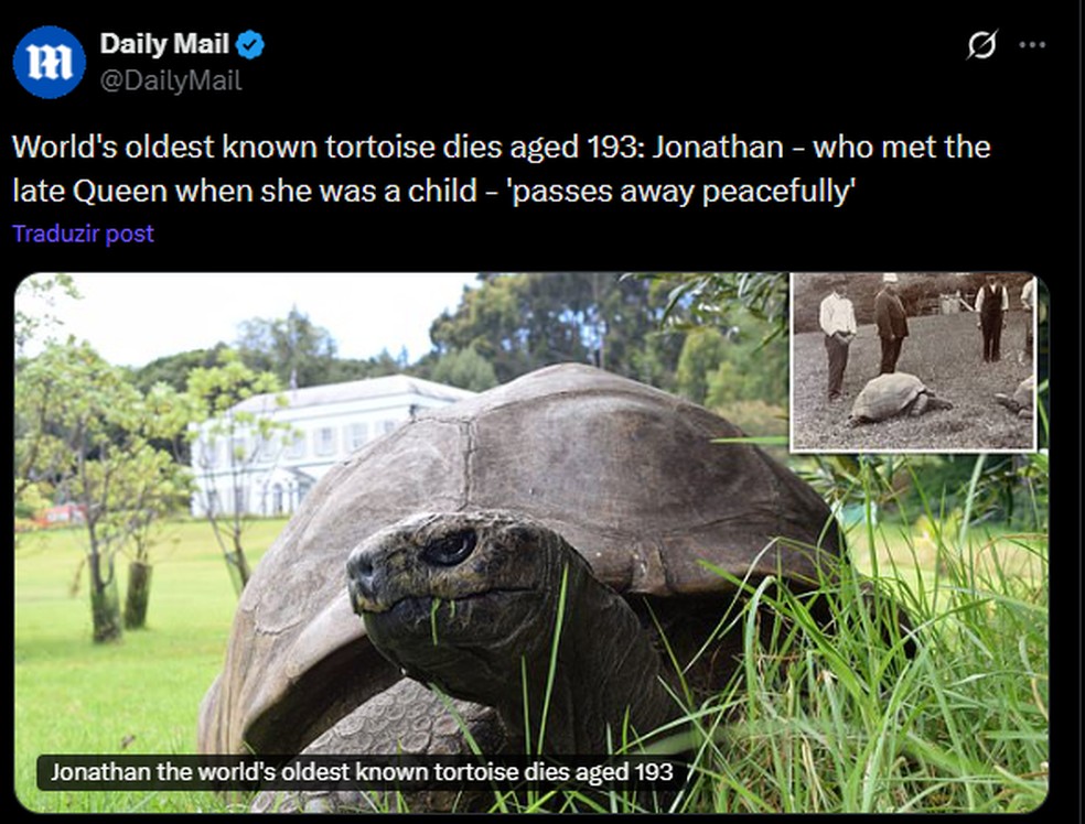 Reportagem do Daily Mail que "caiu" na pegadinha de Primeiro de Abril e anunciou a morte de Jonathan — Foto: Reprodução/X