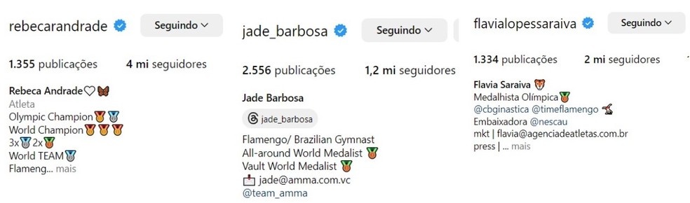 Instagram de Fl&aacute;via, Jade e Rebeca, da gin&aacute;stica &mdash; Foto: Reprodu&ccedil;&atilde;o/Instagram