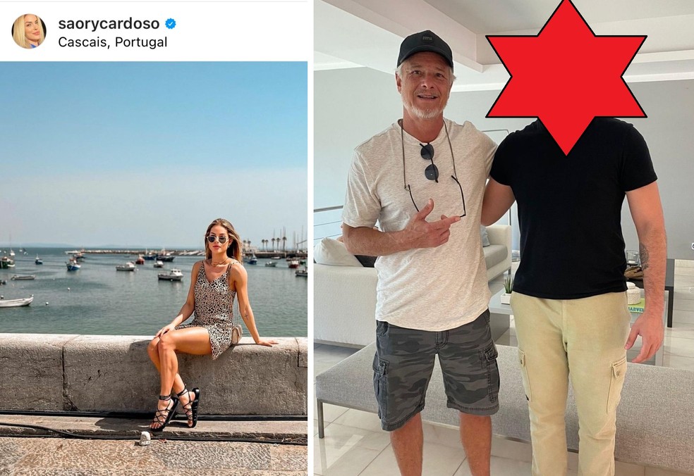 Marcello Novaes e Saory Cardoso estão em Portugal — Foto: Reprodução/Instagram e Facebook