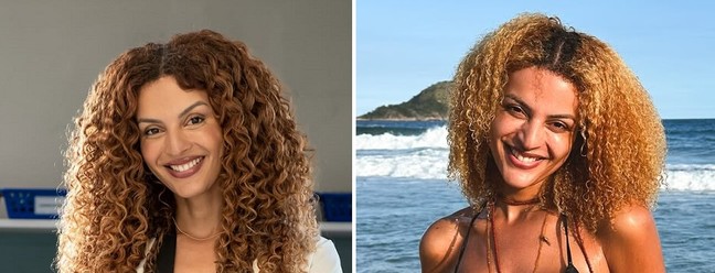 Gabriela Loran vive a farmacêutica Viviane em "Três Graças" — Foto: Divulgação/TV GLOBO e Reprodução/Instagram