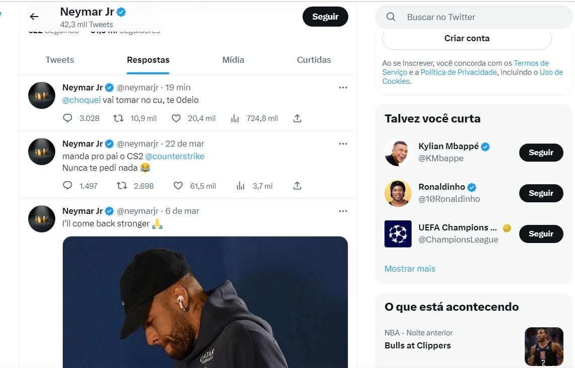 Neymar tem Twitter hackeado — Foto: rep twitter