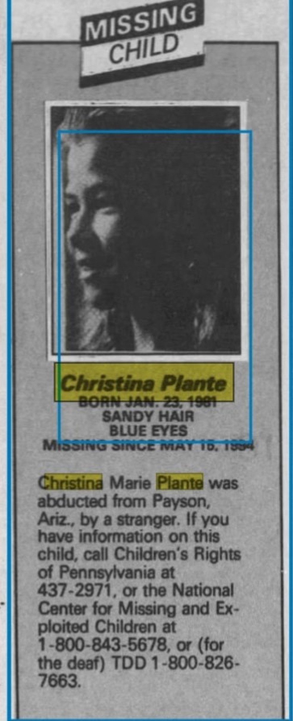 Cartaz informando o desaparecimento de Christina Marie Plante no Arizona &mdash; Foto: Reprodu&ccedil;&atilde;o
