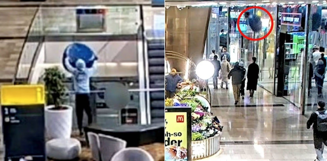 Adolescente é filmado jogando puff de 15 quilos em andar inferior de shopping