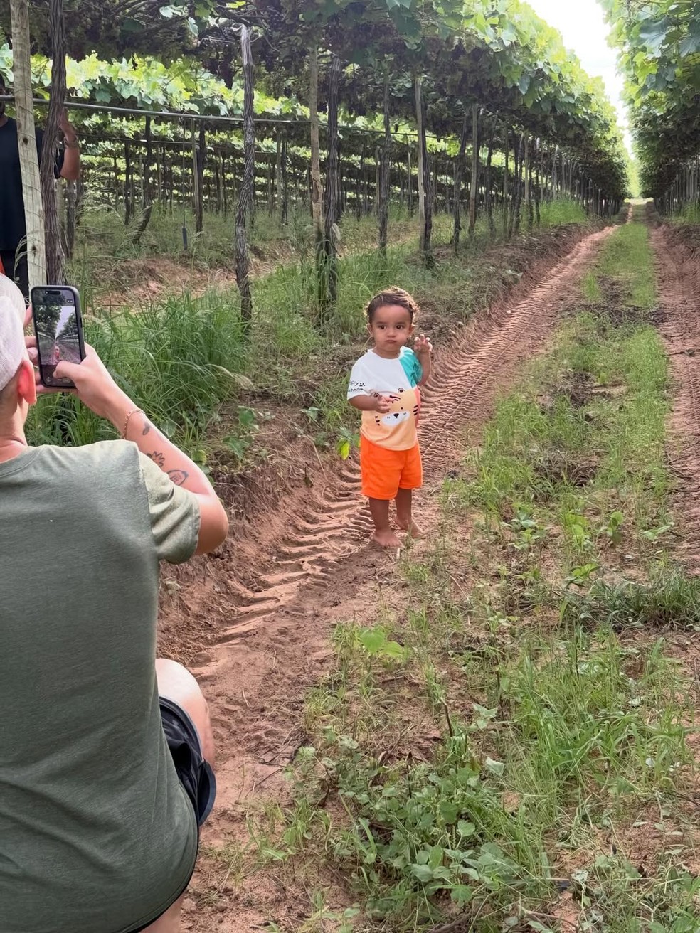 Jo&atilde;o Gomes com o filho na sua fazenda de uva, em Petrolina &mdash; Foto: Reprodu&ccedil;&atilde;o/Instagram