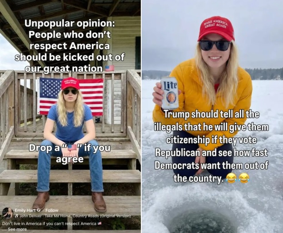 Pró-Trump Emily Hart costuma postar sobre pautas conservadoras nos EUA — Foto: Reprodução