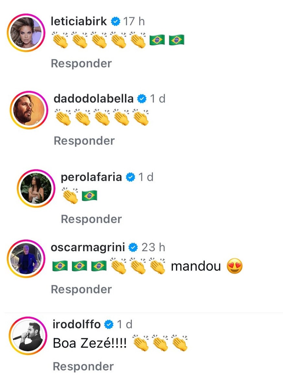 Famosos apoiam Zezé — Foto: Reprodução/Instagram