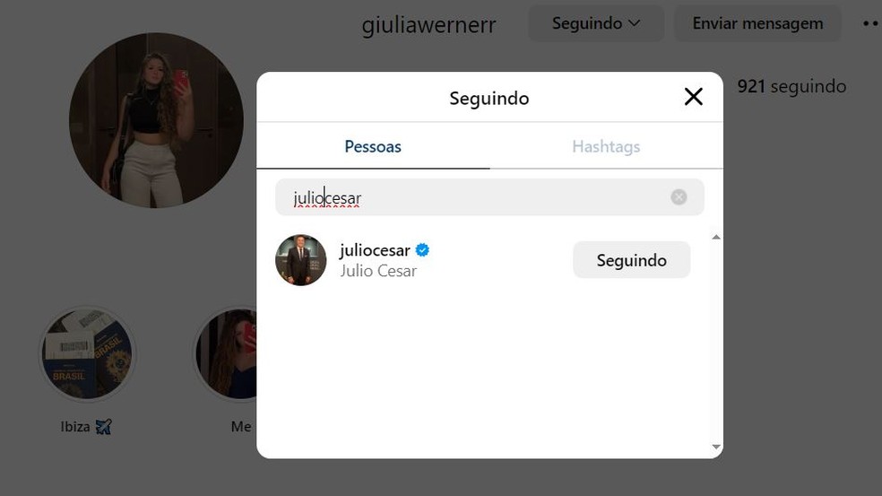 Giulia Werner continua segundo o perfil do pai no Instagram — Foto: reprodução/ instagram