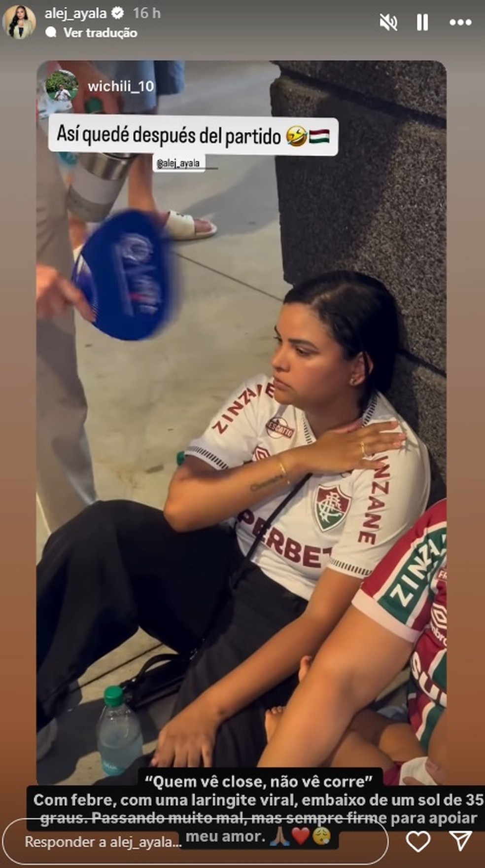 Mulher de Jhon Arias mostra 'perrengue' após jogo do Fluminense — Foto: Reprodução/Instagram