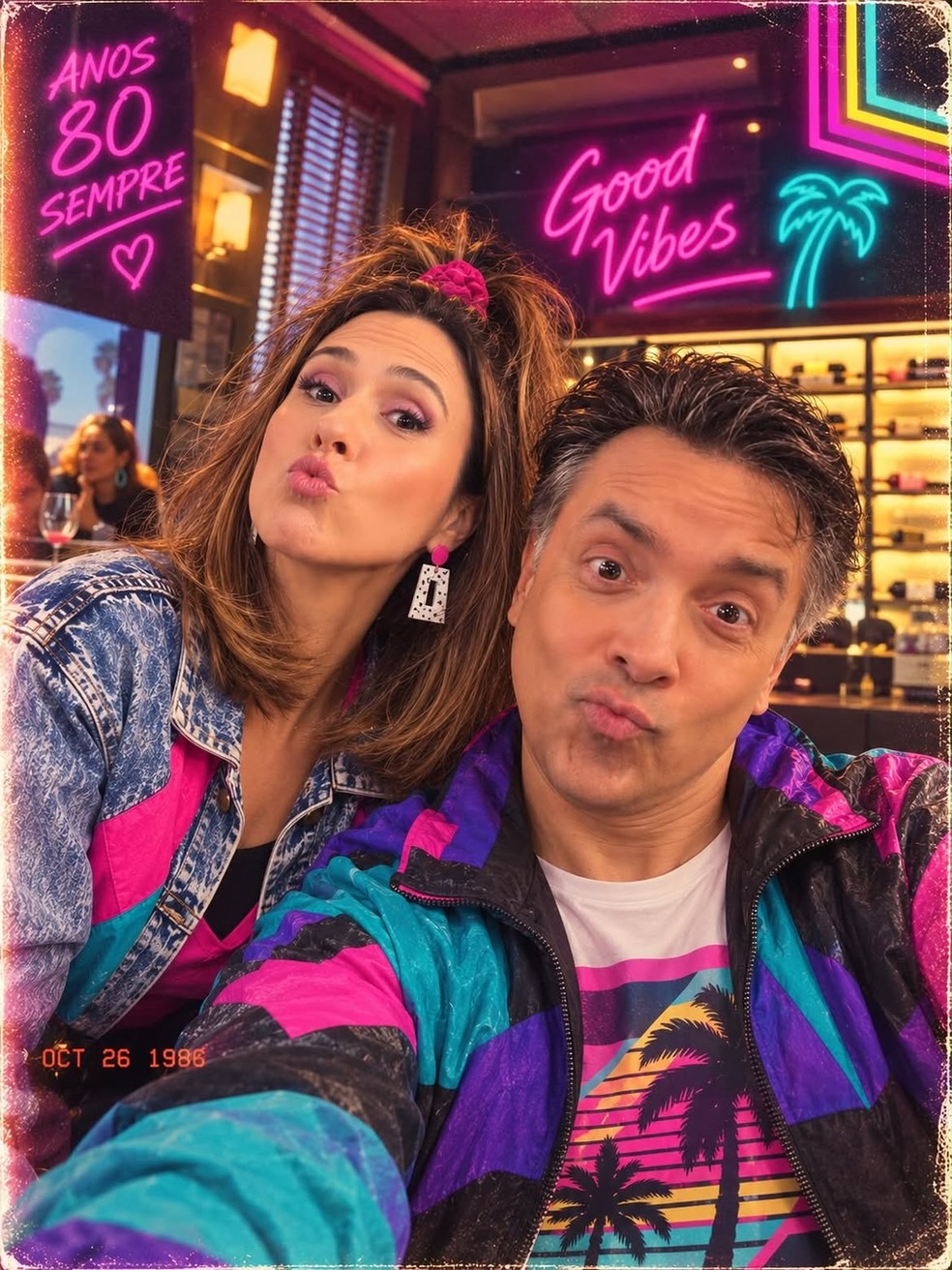 Tatá Werneck e Rodrigo Fagundes em trend dos anos 80 — Foto: Instagram/reprodução