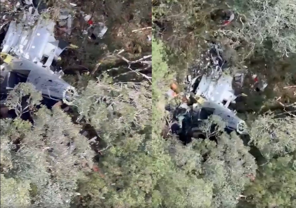 Destroços do helicóptero em que cantor Rick e outros quatro tripulantes estavam a bordo — Foto: Reprodução