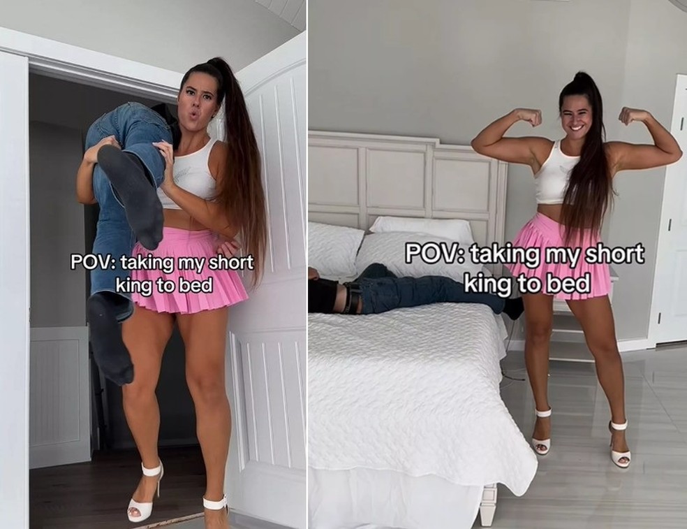 Modelo Marie Temara, que ganha R$ 500 mil por semana e dizia ter 2,13 metros, é desmascarada — Foto: Reprodução