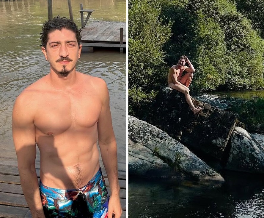 Johnny Massaro posa nu em rio durante viagem com o namorado por MG