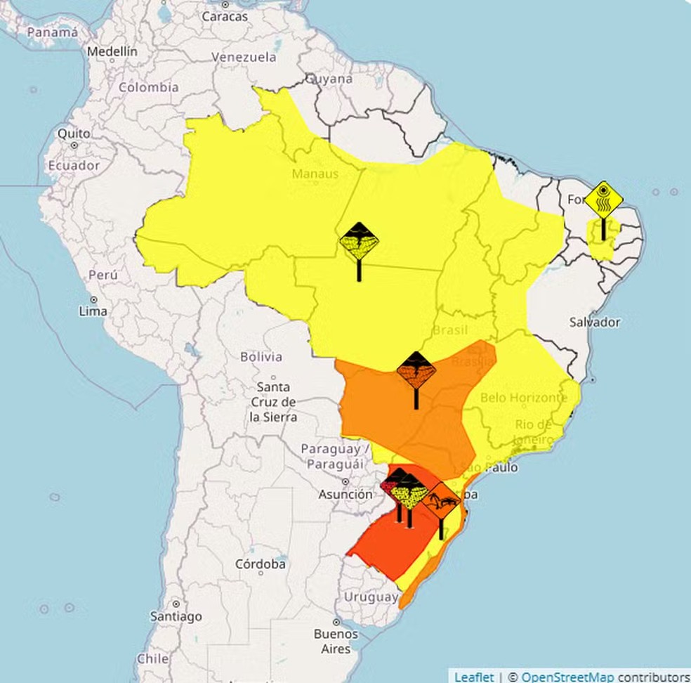 Previsão do tempo para terça-feira, 9 de dezembro — Foto: Foto: Reprodução / Inmet