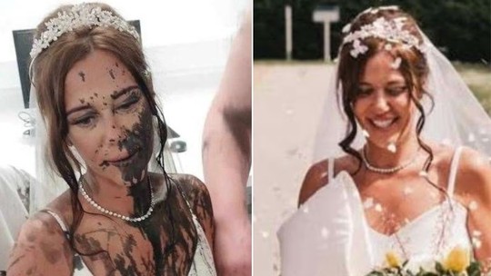 Cunhada não convidada a cerimônia aparece, ataca noiva e joga tinta preta no vestido de casamento