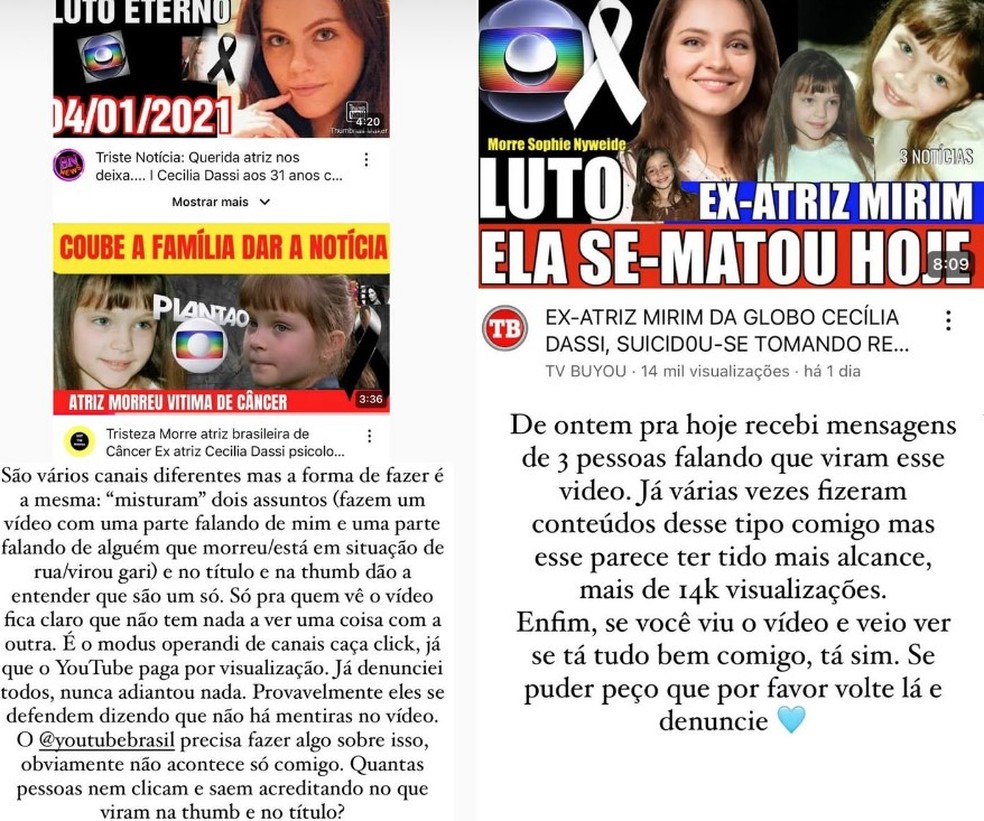 Cecília Dassi denuncia fake news envolvendo sua imagem — Foto: Reprodução/ Instagram