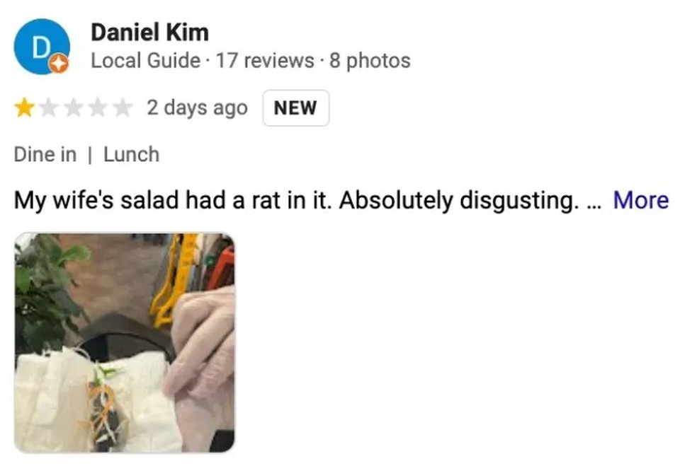 Daniel Kim: 'A salada da minha esposa tinha um rato. Absolutamente nojento' — Foto: Reprodução