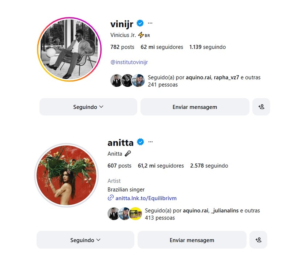 Vini Jr. ultrapassa Anitta e se torna o 4º brasileiro mais seguido do Instagram — Foto: Reprodução/Instagram