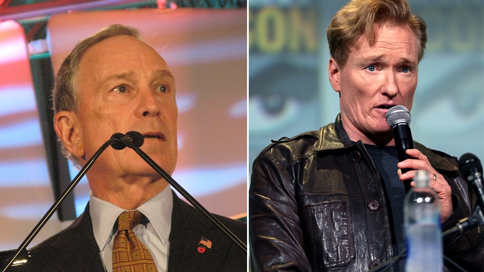 Mike Bloomberg, bilionário fundador da Bloomberg LP e ex-prefeito da cidade de Nova York (à esquerda), e o apresentador Conan O'Brien  — Foto: Wikimedia Commons