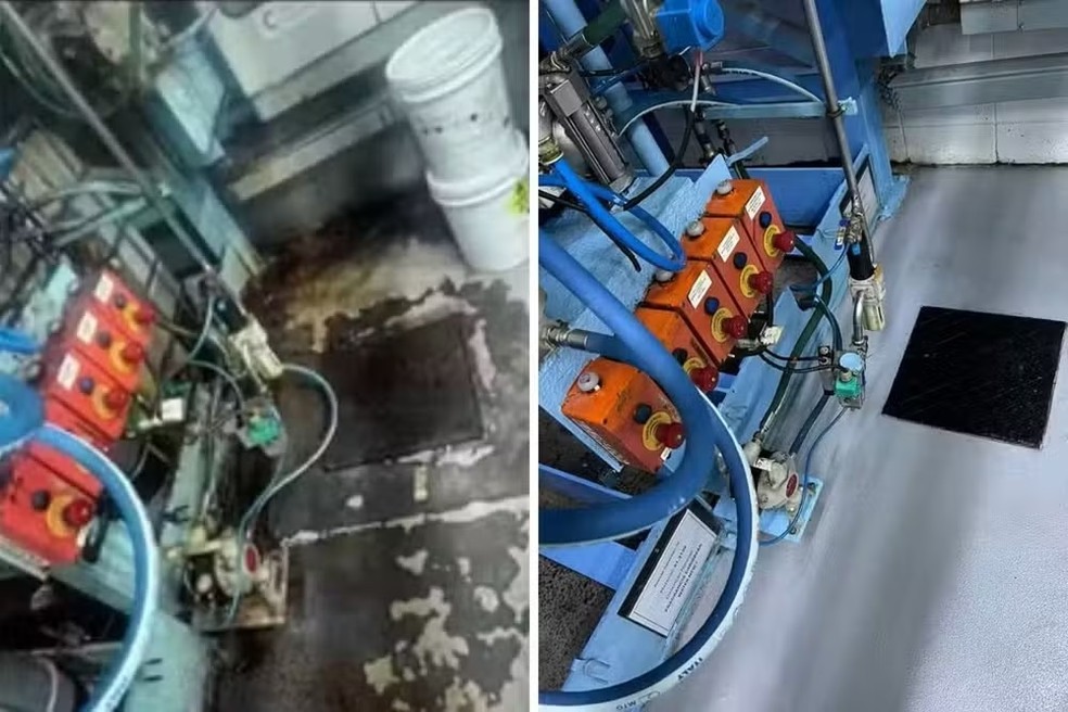 Antes e depois na fábrica da Ypê, em Amparo (SP) — Foto: Reprodução/Heitor Moreira/EPTV