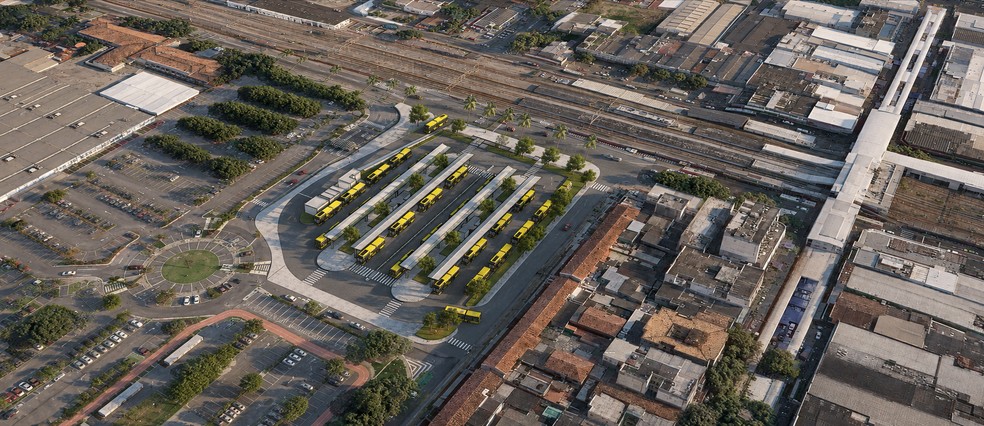 O terminal para ônibus municipais vai ser construído na área de estacionamento do shopping — Foto: Prefeitura do Rio/Divulgação