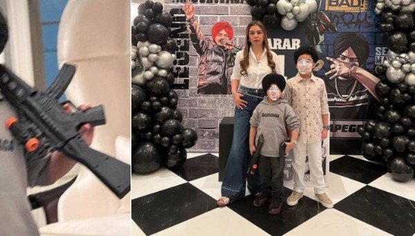 Festa infantil com tema bélico causa polêmica: menino de 4 anos posa com réplicas de armas