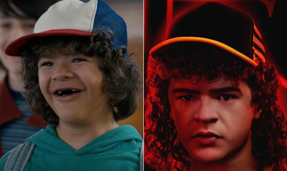 Dustin (Gaten Matarazzo) na primeira e na &uacute;ltima temporada de 'Stranger things' &mdash; Foto: Reprodu&ccedil;&atilde;o/IMDB
