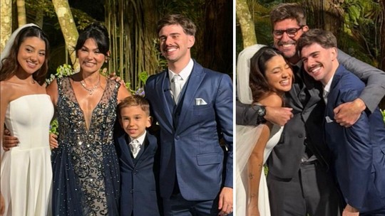 Suzana Alves e Flavio Saretta se reúnem para o casamento do enteado em São Paulo